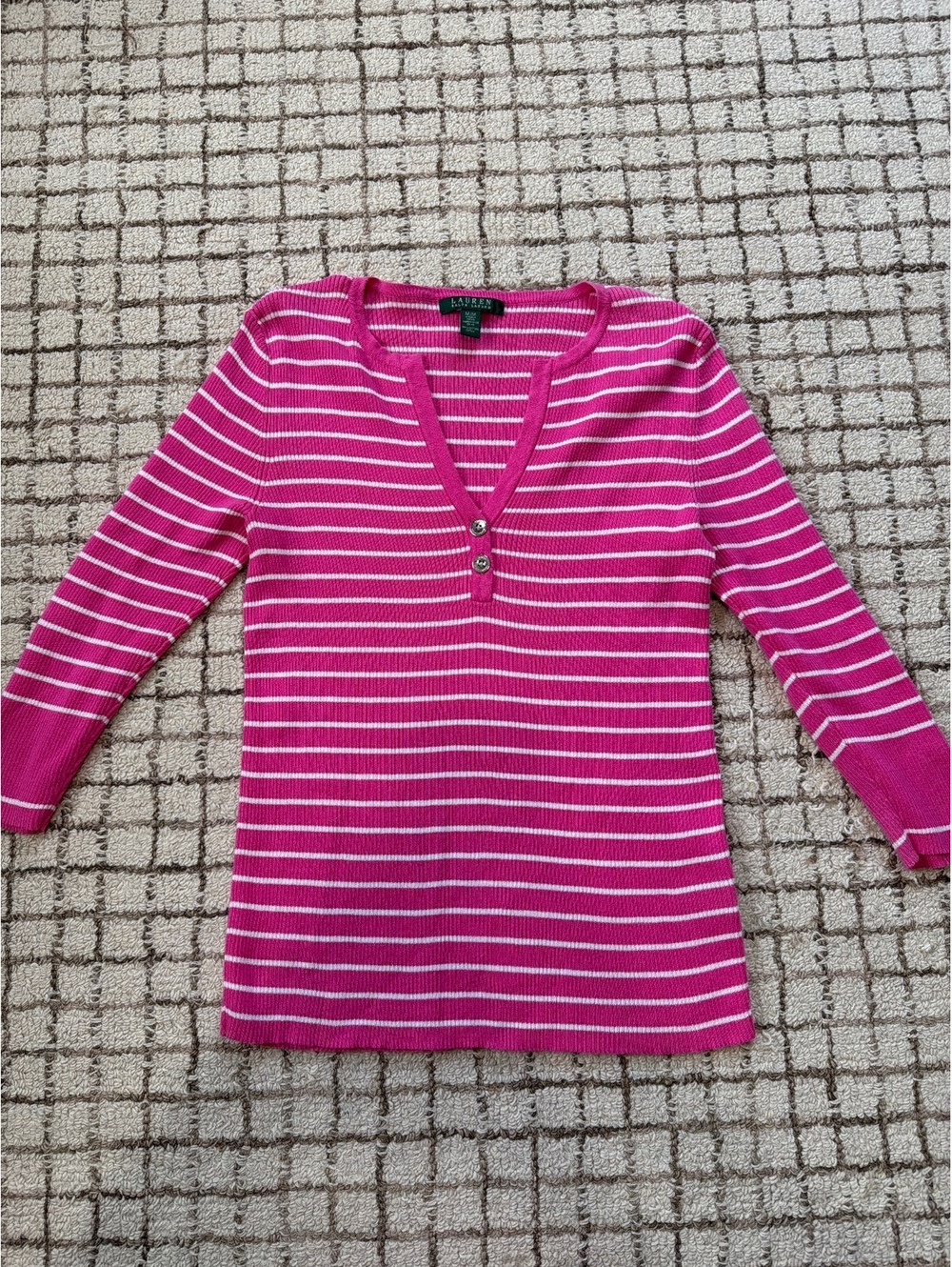 Lauren Ralph Lauren Pink Striped Sweater Shirt Y2K Preppy Academia size Medium
